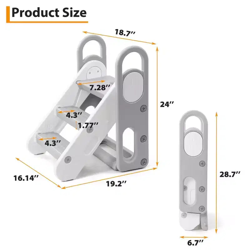 Sgabello pieghevole a 3 gradini per bambini con maniglie e cuscinetti antiscivolo, grigio/giallo, per 1 bambino
