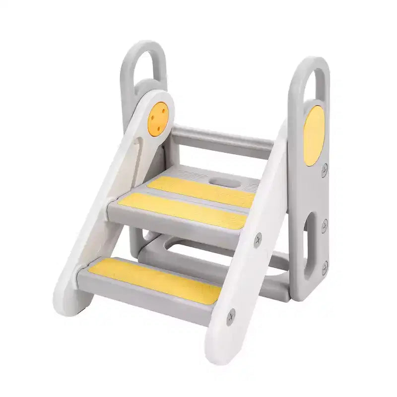 Sgabello pieghevole a 3 gradini per bambini con maniglie e cuscinetti antiscivolo, grigio/giallo, per 1 bambino