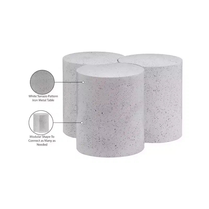 Tavolino modulare esagonale in terrazzo nero / tortora / bianco (collegabile, 1 pezzo)