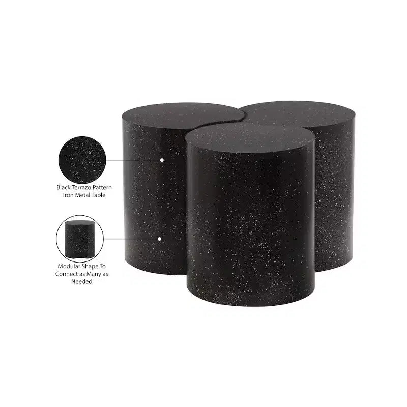 Tavolino modulare esagonale in terrazzo nero / tortora / bianco (collegabile, 1 pezzo)