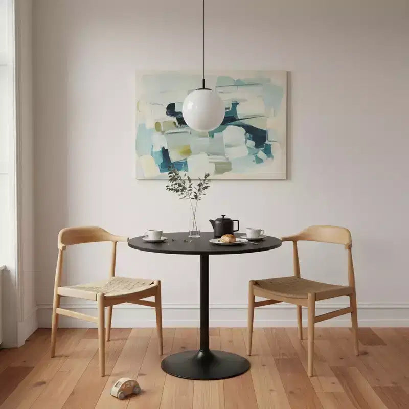 Homy Casa 31 Round Pedestal Dining Table for Small Spaces, Compact 2-Person Kitchen & Caf Table, Black