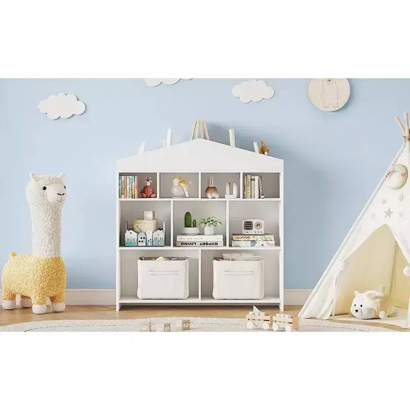 Modern Children's Bookcase and Toy Shelf - 9-Cubby Storage Unit with Safety Wall Anchors, Scratch-Resistant, Easy-Clean for Home, School
