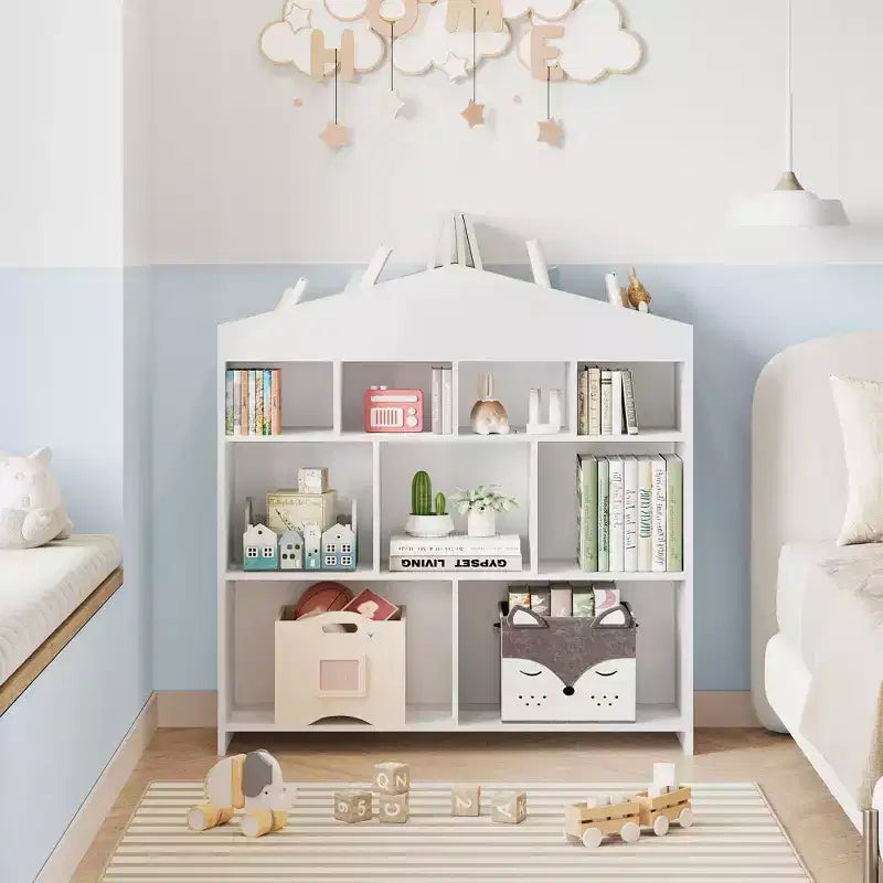 Organizzatore portagiochi a 9 scomparti in legno/bianco per 1+ utenti