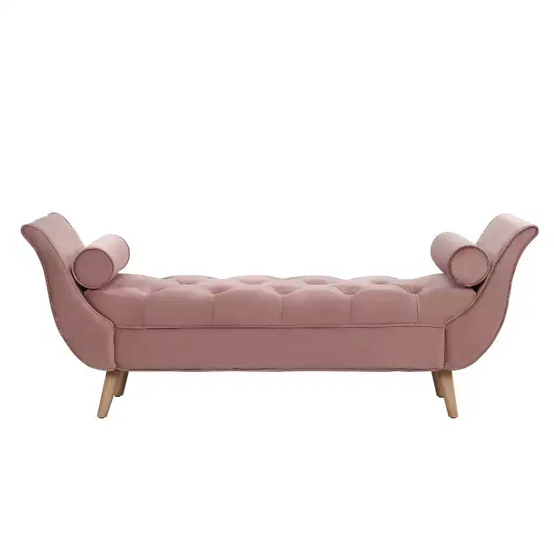 Panca imbottita in velluto e tessuto moderno di metà secolo, beige/blu/rosa/viola, con 2 cuscini, 1 posto