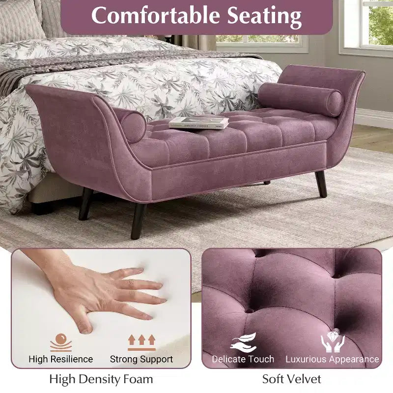 Panca imbottita in velluto e tessuto moderno di metà secolo, beige/blu/rosa/viola, con 2 cuscini, 1 posto