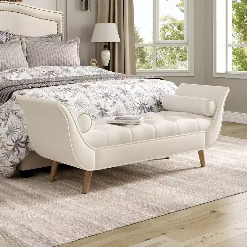Christopher Knight Home Zyrel Mid-Century Modern Velvet Upholstered Button Tufted Bench with 2 Pillows
