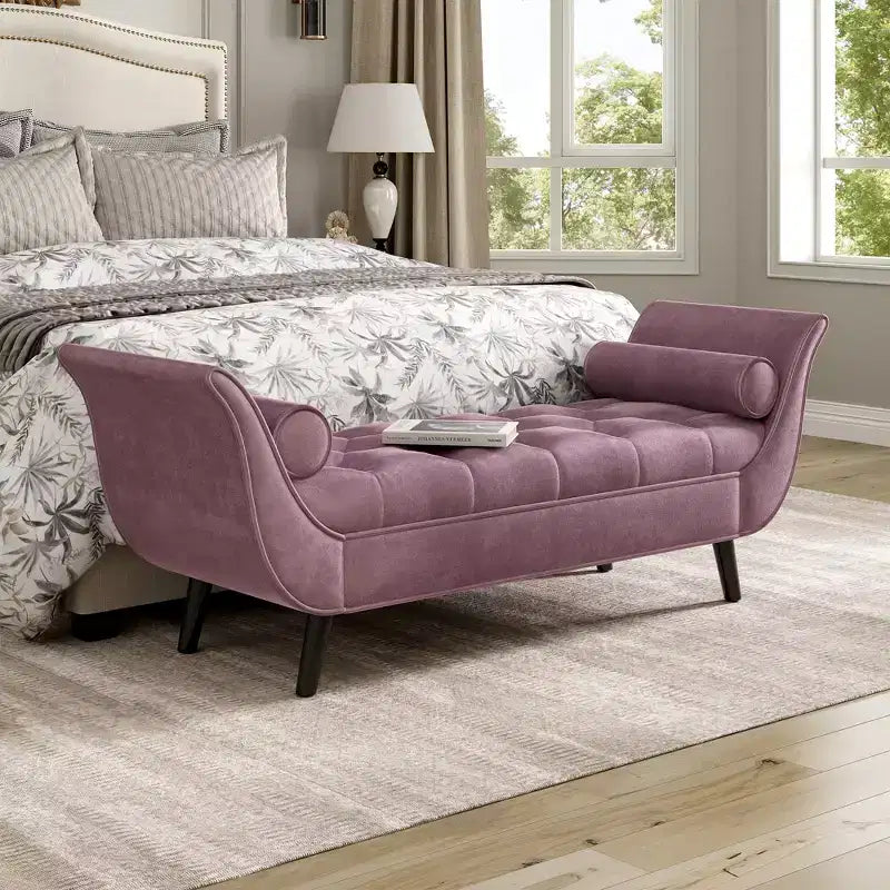 Panca imbottita in velluto e tessuto moderno di metà secolo, beige/blu/rosa/viola, con 2 cuscini, 1 posto