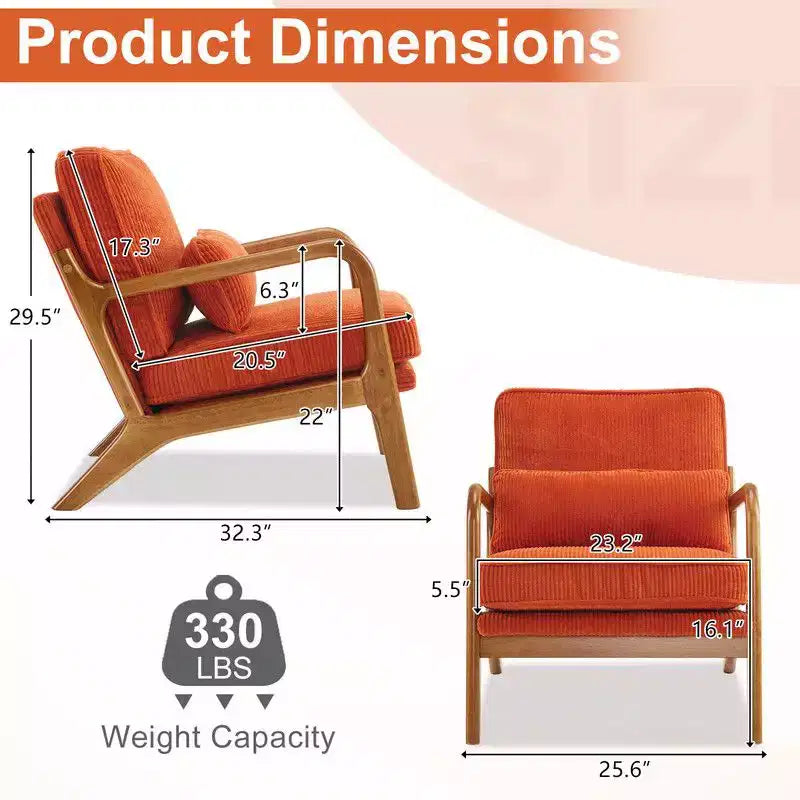 Poltrona imbottita Mid-Century con cuscino, marrone/grigio/arancio, 1 posto