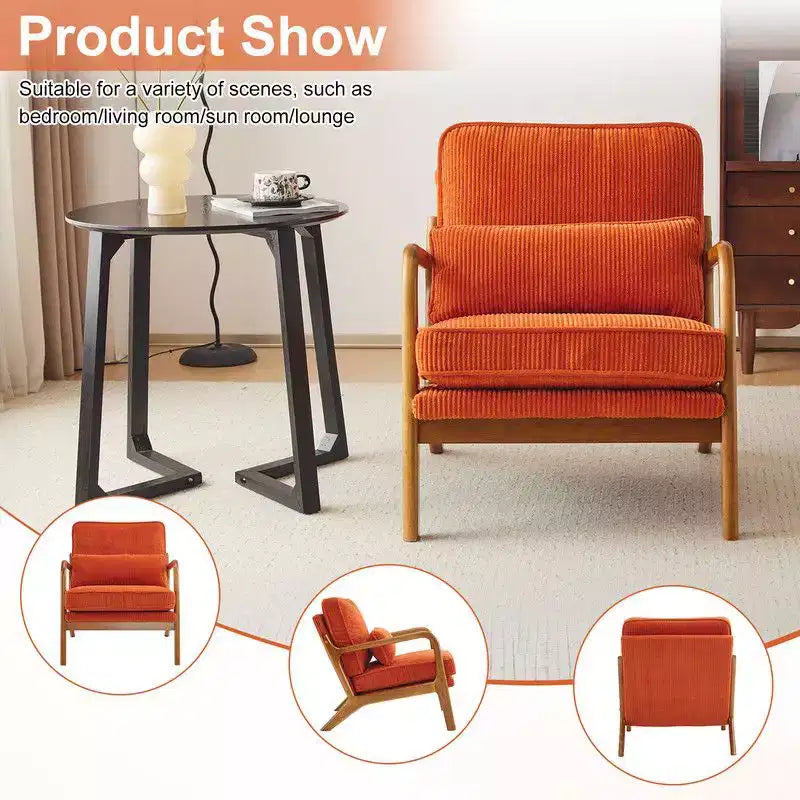 Poltrona imbottita Mid-Century con cuscino, marrone/grigio/arancio, 1 posto