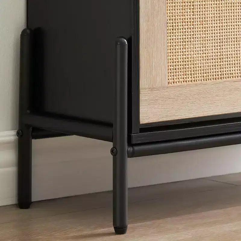 Scarpiera in Rattan Nero/Quercia a 2 ante con cassetto, capacità 12 paia