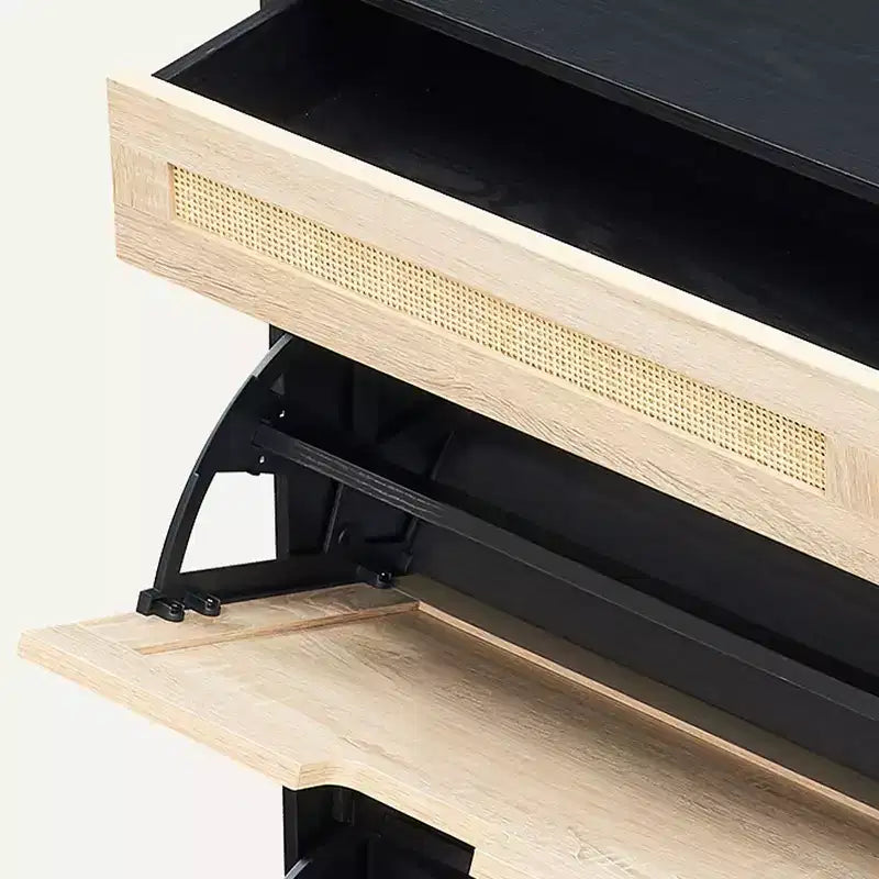 Scarpiera in Rattan Nero/Quercia a 2 ante con cassetto, capacità 12 paia