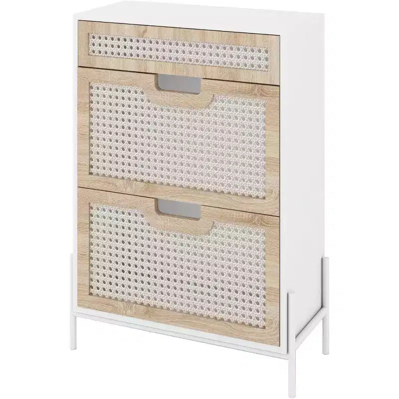 Scarpiera in Rattan Nero/Quercia a 2 ante con cassetto, capacità 12 paia