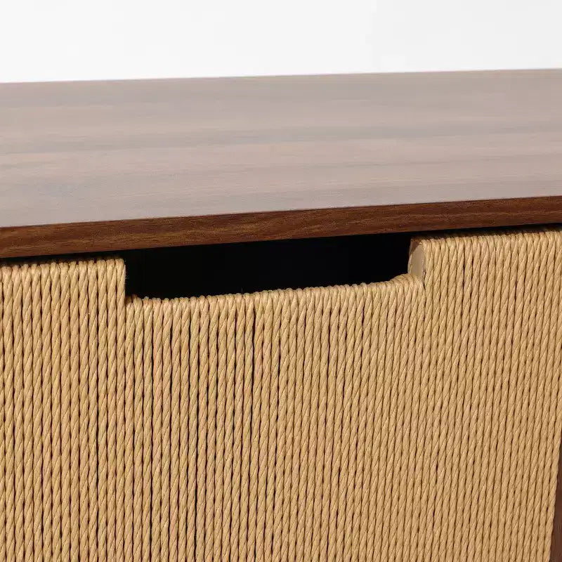 Credenza in noce marrone con cassetti in corda intrecciata, 2 cassetti + anta