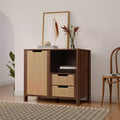 Credenza in noce marrone con cassetti in corda intrecciata, 2 cassetti + anta