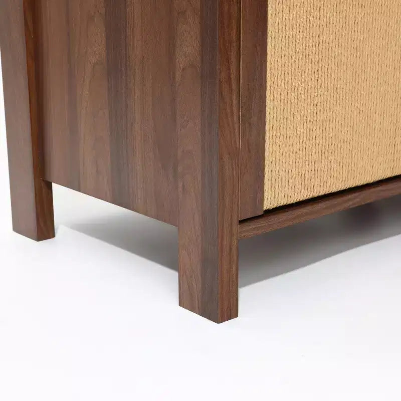 Credenza in noce marrone con cassetti in corda intrecciata, 2 cassetti + anta