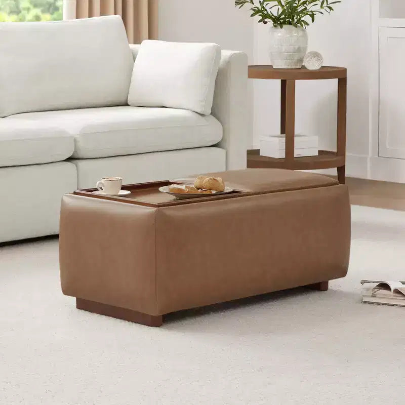 Spruce & Spring Rectangle Storage Ottoman Bench with Wooden Tray
