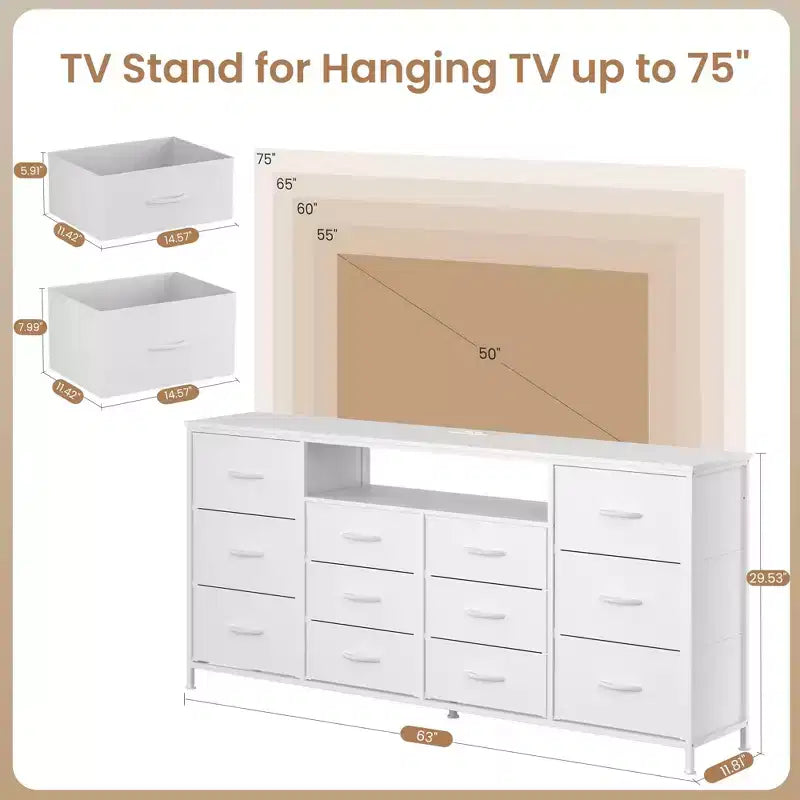 Mobile TV da 63" (Nero / Tigrato / Bianco) – Montaggio da 2 persone, Adatto per TV fino a 75"