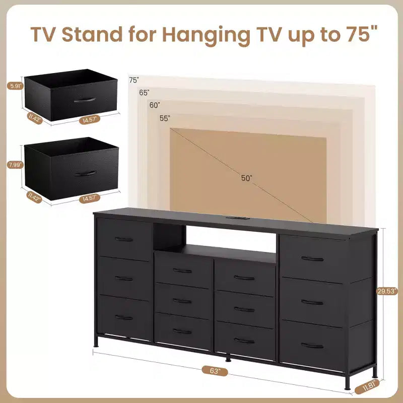 Mobile TV da 63" (Nero / Tigrato / Bianco) – Montaggio da 2 persone, Adatto per TV fino a 75"