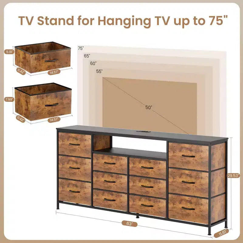 Mobile TV da 63" (Nero / Tigrato / Bianco) – Montaggio da 2 persone, Adatto per TV fino a 75"