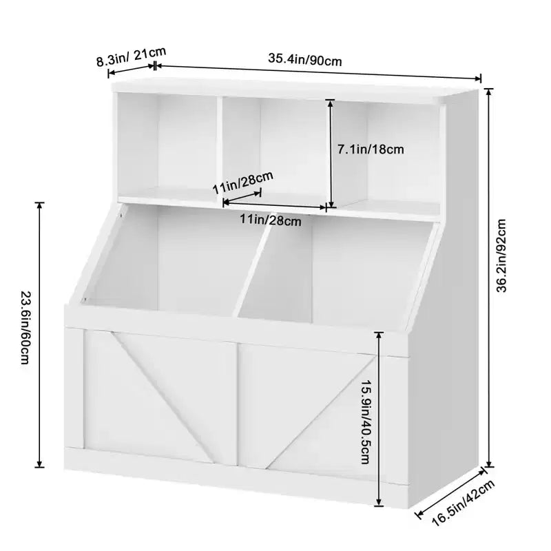 Libreria e contenitore per giocattoli per bambini – Bianco antico / Grigio / Bianco, 1 bambino, con armadietto e ripiani