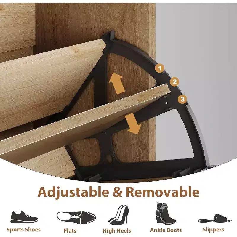 Scarpiere Nere / Quercia in Rattan con Cassetti a Ribalta e Estraibili, Gambe in Metallo – Contiene 10 Paia
