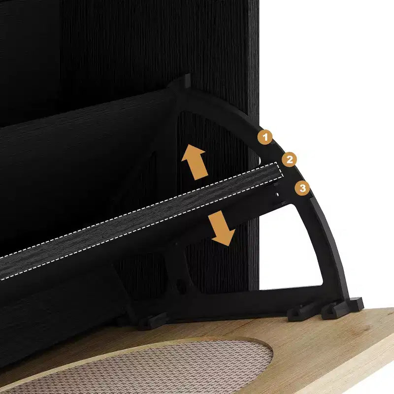 Scarpiere Nere / Quercia in Rattan con Cassetti a Ribalta e Estraibili, Gambe in Metallo – Contiene 10 Paia