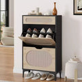 Shoe Cabinet,Rattan Shoe Storage with 2 Flip Drawer & Pull-Out Drawer,Heavy Duty Metal Leg,Adjustment Shelf,Entryway Shoe Organizers & Sotrage