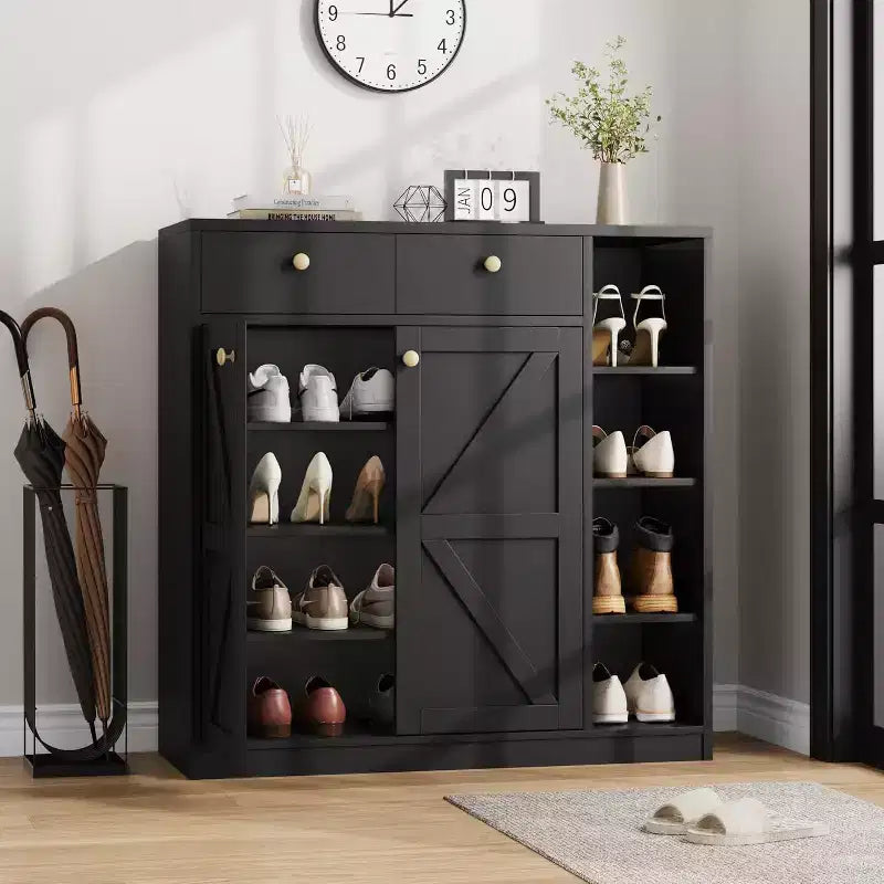 Shoe Cabinet with Doors & Drawers,42Tall Shoe Storage Cabinet with Adjustable Shelves & Anti-tip,Modern Shoe Rack Organizer for Entryway,Hallway