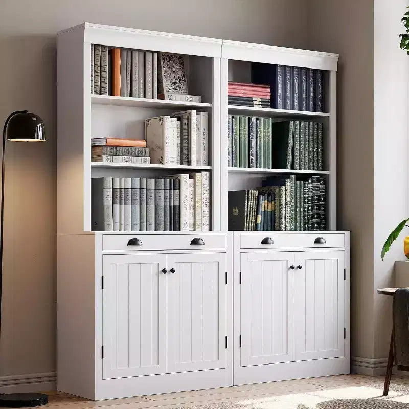 Libreria moderna bianca e nera con ante a persiana, cassetti e armadietti – Montaggio per 1 persona