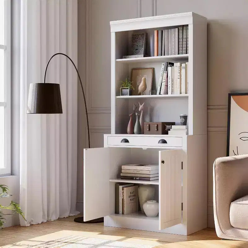 Libreria moderna bianca e nera con ante a persiana, cassetti e armadietti – Montaggio per 1 persona
