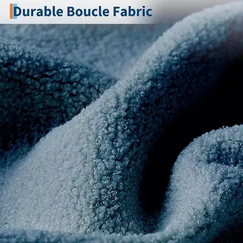Divano Bouclé 84", 3 Posti, Beige / Blu Scuro, Gambe in Legno