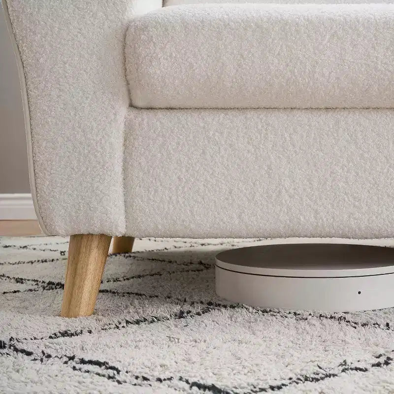 Divano Bouclé 84", 3 Posti, Beige / Blu Scuro, Gambe in Legno