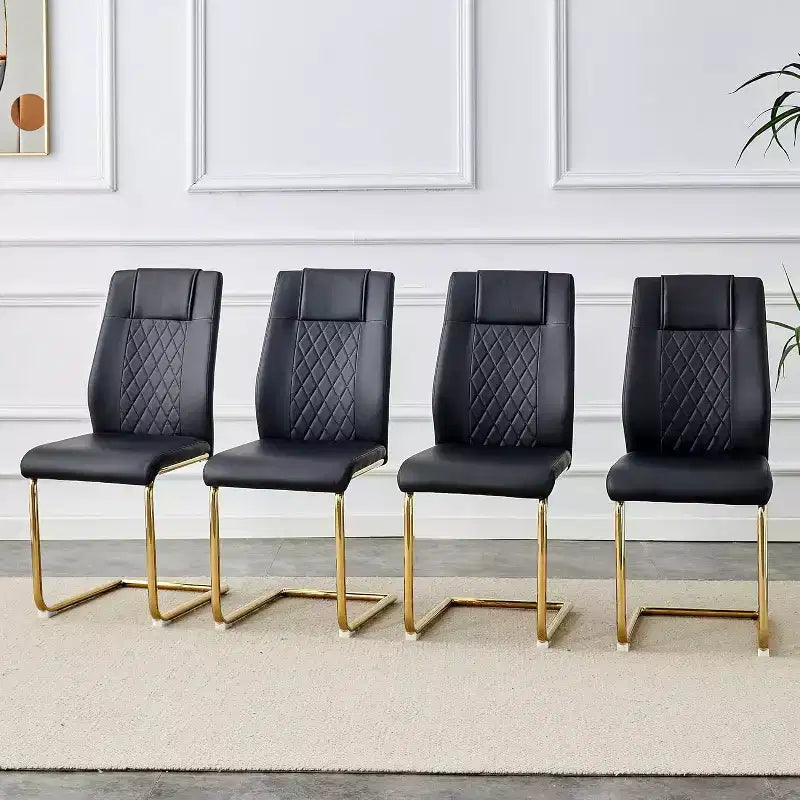 Faux Leather Dining Chairs Set of 4,Modern High Back Armless Upholstered Kitchen Chairs,Kitchen Chair with Metal Leg for Kitchen Dining Room