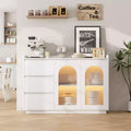 Coolmee 48 inch Buffet Cabinet, Modern Storage Cabinet with 3 Drawers, Illuminated Sideboard with Glass Doors, Coffee Bar for Kitchen, Dining