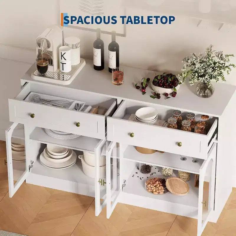 Credenza a buffet Bicolore (bianco e nero) da 55" con 4 ante in acrilico e 2 cassetti, per 1-2 utenti