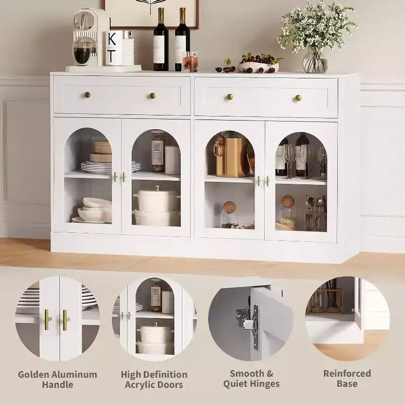 Credenza a buffet Bicolore (bianco e nero) da 55" con 4 ante in acrilico e 2 cassetti, per 1-2 utenti