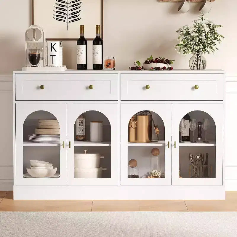Credenza a buffet Bicolore (bianco e nero) da 55" con 4 ante in acrilico e 2 cassetti, per 1-2 utenti