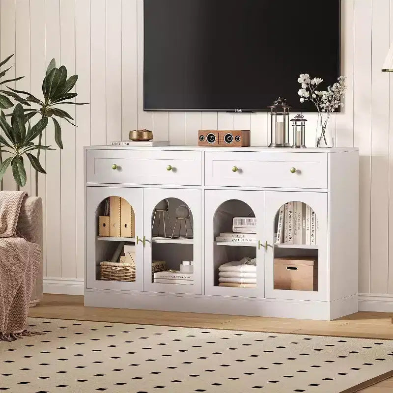 Credenza a buffet Bicolore (bianco e nero) da 55" con 4 ante in acrilico e 2 cassetti, per 1-2 utenti