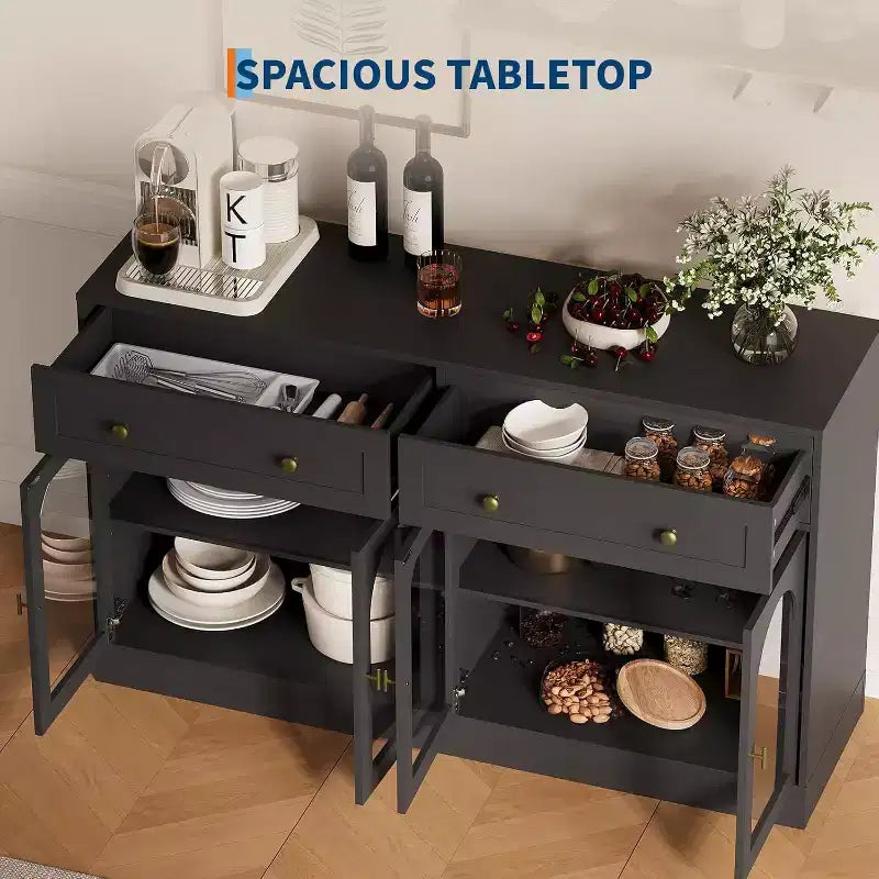 Credenza a buffet Bicolore (bianco e nero) da 55" con 4 ante in acrilico e 2 cassetti, per 1-2 utenti