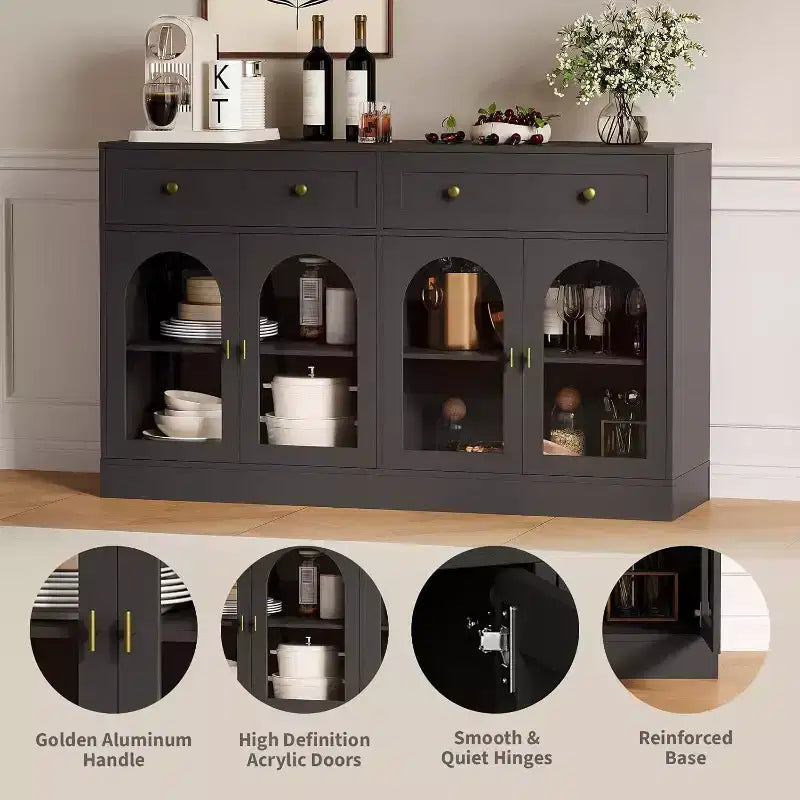 Credenza a buffet Bicolore (bianco e nero) da 55" con 4 ante in acrilico e 2 cassetti, per 1-2 utenti