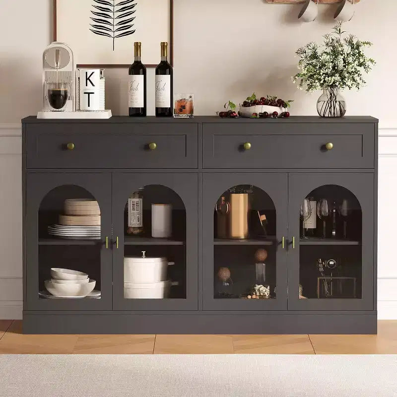 Credenza a buffet Bicolore (bianco e nero) da 55" con 4 ante in acrilico e 2 cassetti, per 1-2 utenti