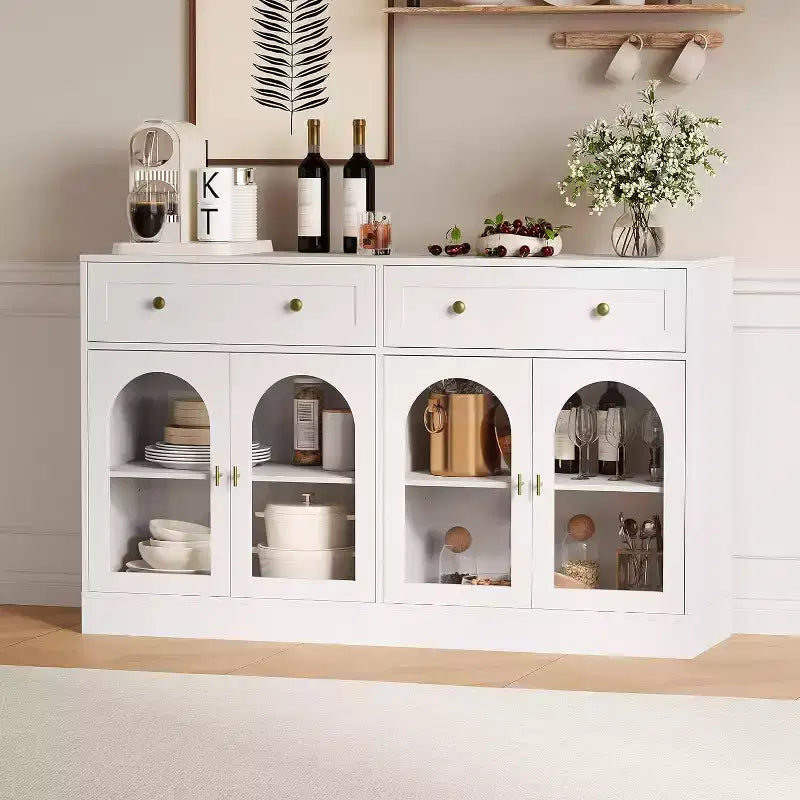Credenza a buffet Bicolore (bianco e nero) da 55" con 4 ante in acrilico e 2 cassetti, per 1-2 utenti