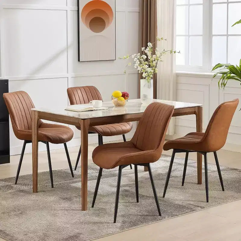 Sedie da pranzo in similpelle mid-century nere/marrone, set da 2