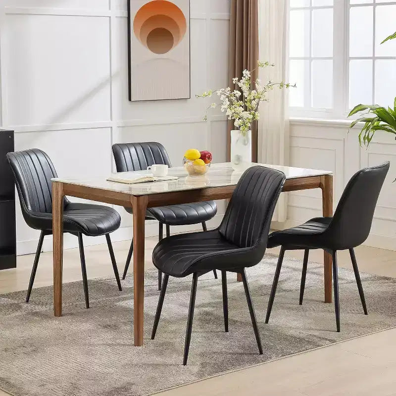 Sedie da pranzo in similpelle mid-century nere/marrone, set da 2