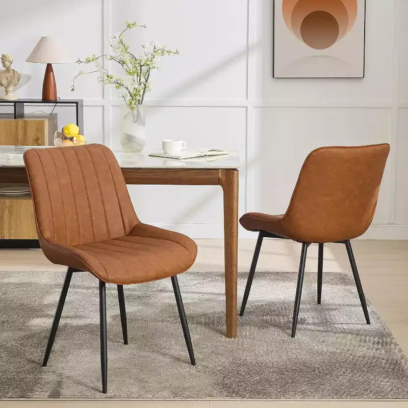 Sedie da pranzo in similpelle mid-century nere/marrone, set da 2