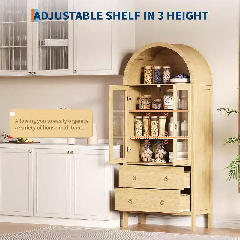 Dispensa ad arco in legno naturale, 2 cassetti, per 1 persona, indipendente