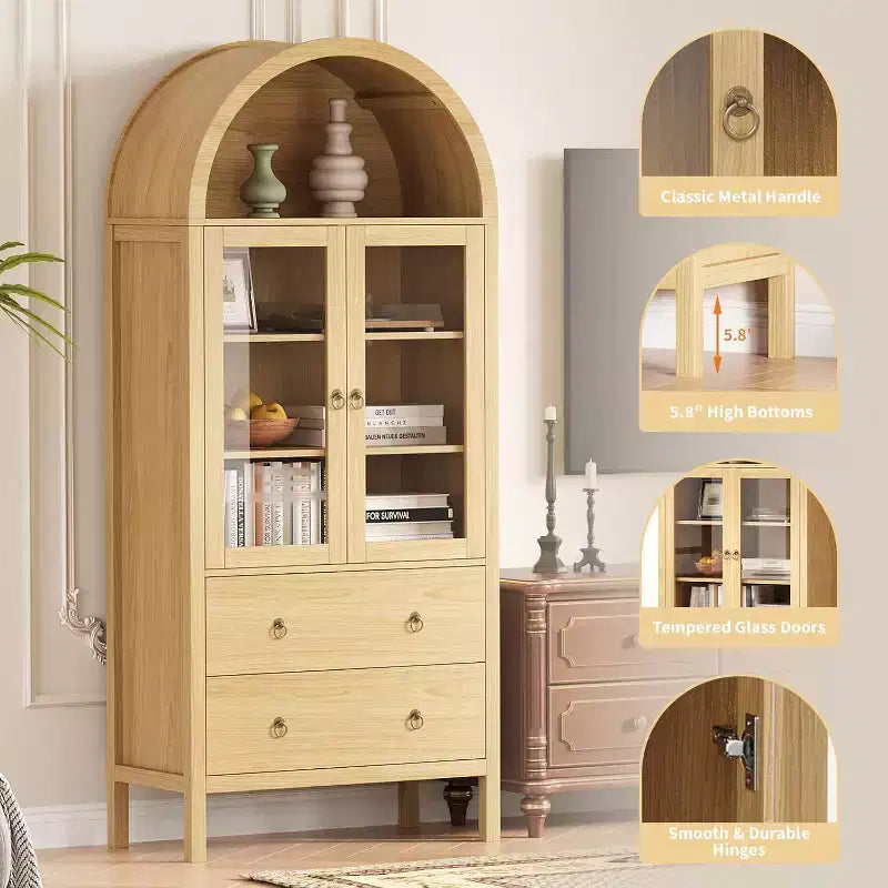 Dispensa ad arco in legno naturale, 2 cassetti, per 1 persona, indipendente