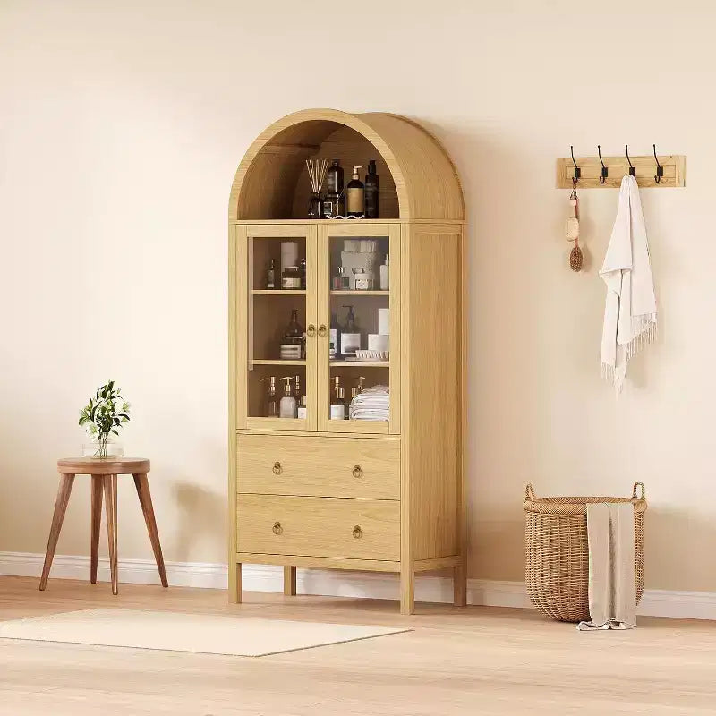 Dispensa ad arco in legno naturale, 2 cassetti, per 1 persona, indipendente