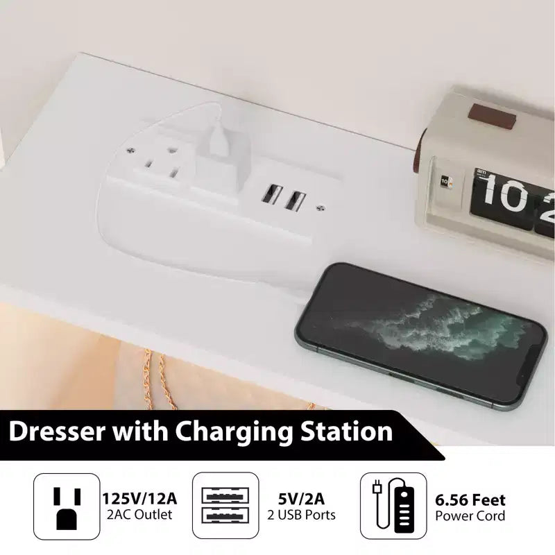 Cassettiera a 6 cassetti bianca e nera con luce LED e stazione di ricarica, per 1 persona
