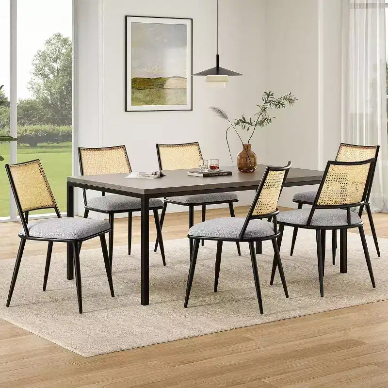 Sgabelli da bar imbottiti in velluto blu / grigio scuro / grigio / bianco con schienale in rattan, senza braccioli, set da 2
